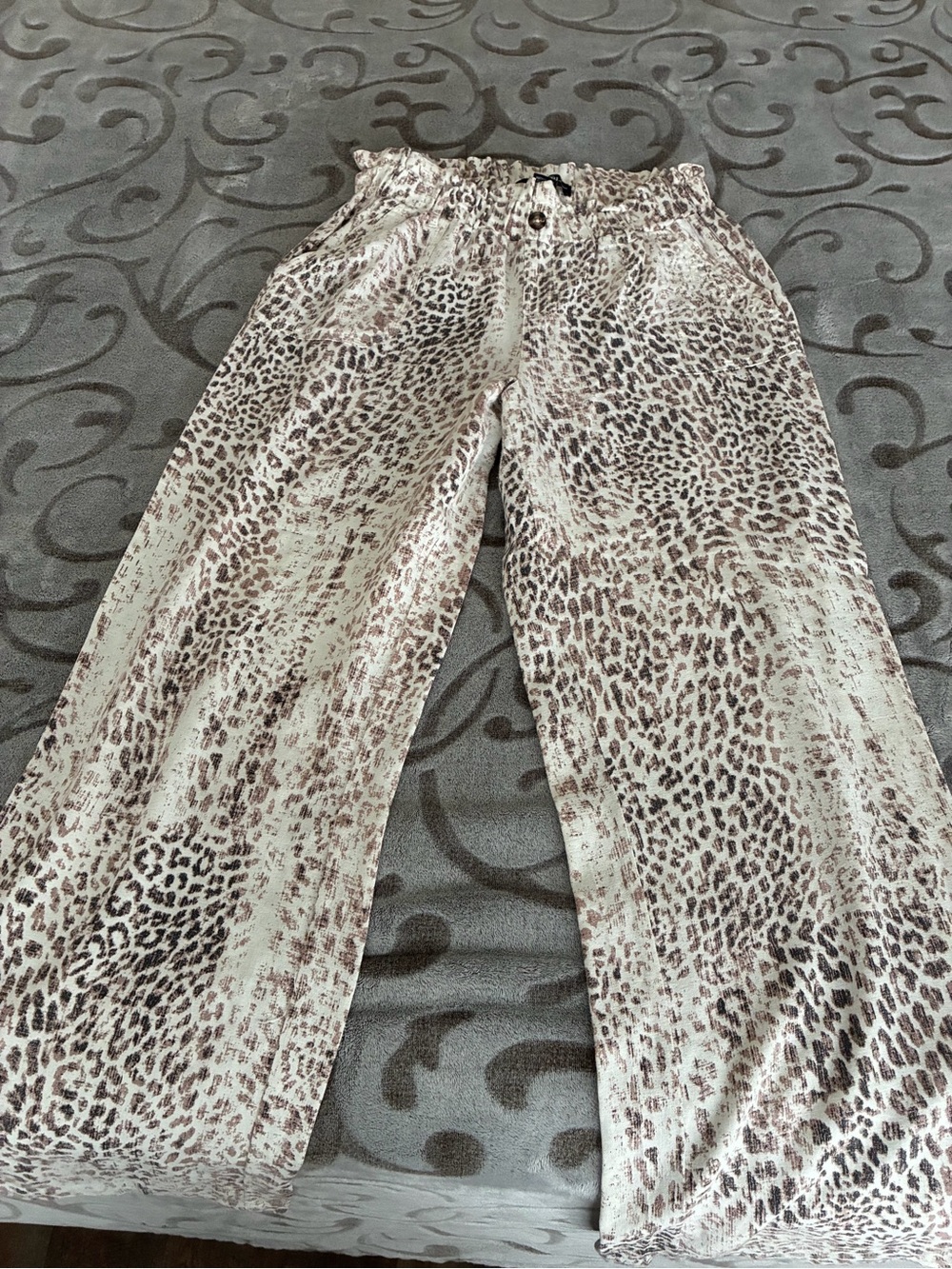 Rewash Beige and Brown Leopard Print Wide-Leg Pants